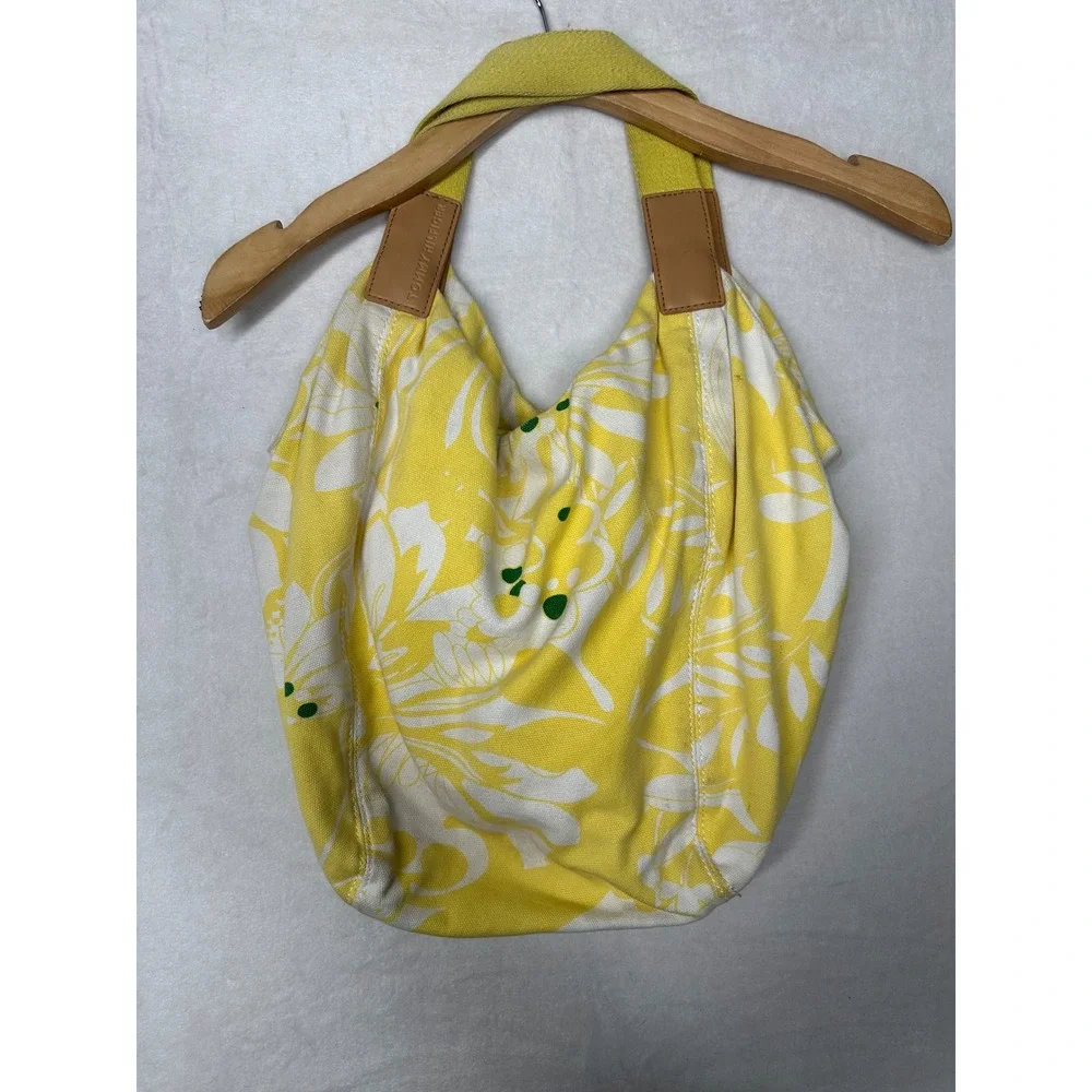 Tommy Hilfiger Yellow White Floral Canvas Hobo‎ Shoulder Bag